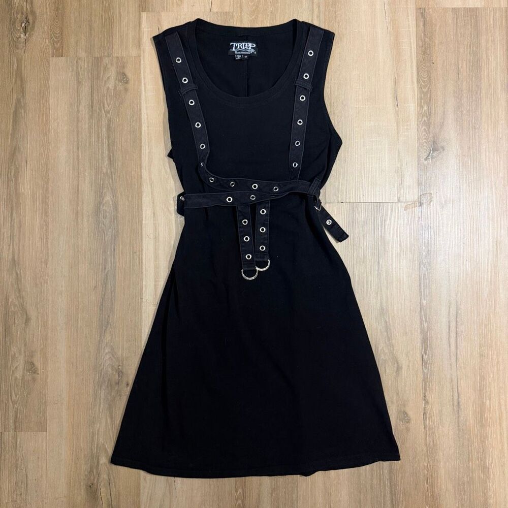 Tripp NYC Black Sleeveless Studded Mini Dress Sz M Y2K Mall Goth Alt Punk Dark